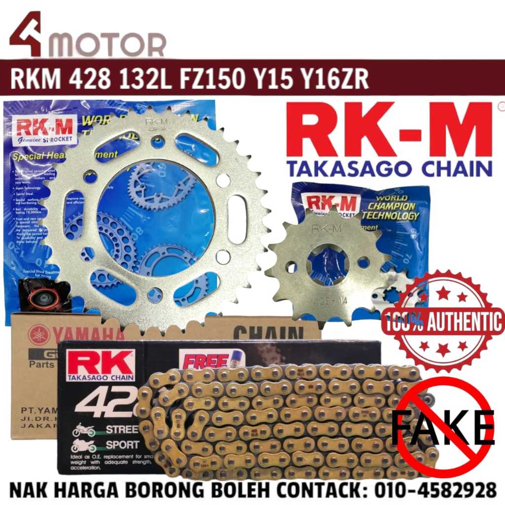 Rkm Sprocket Set With Chain Rk Yamaha Rantai Gold Oring 428 132l Yamaha Fz150 Y15zr Y16zr Y15 7942