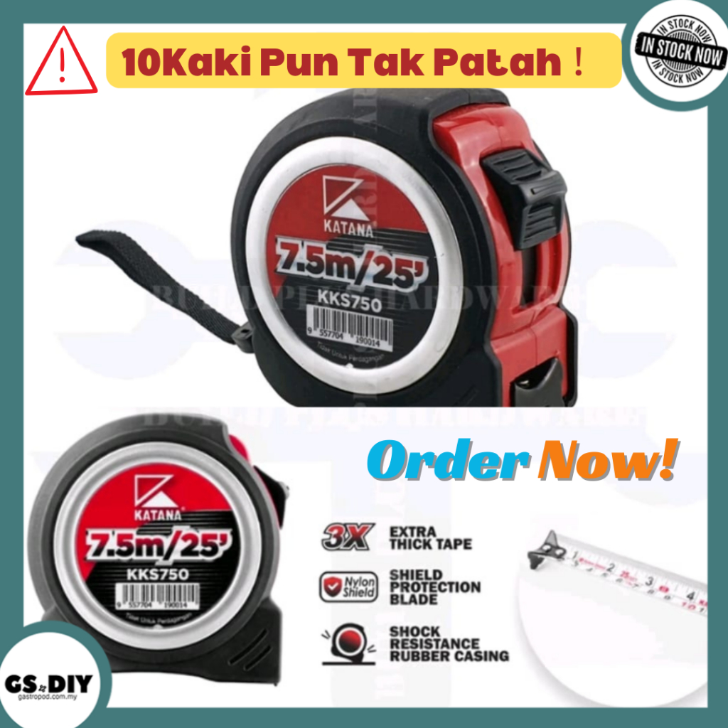 7.5m Measuring Tape KATANA (10ft PUN TAK PATAH) 包胶钢卷尺 拉尺 Pita Pengukur ...