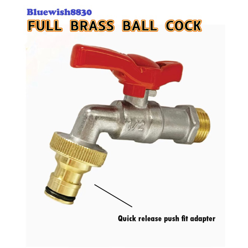 Brass Ball Cock with Quick Release Adapter Bib Tap / Ball Tap / Washing ...