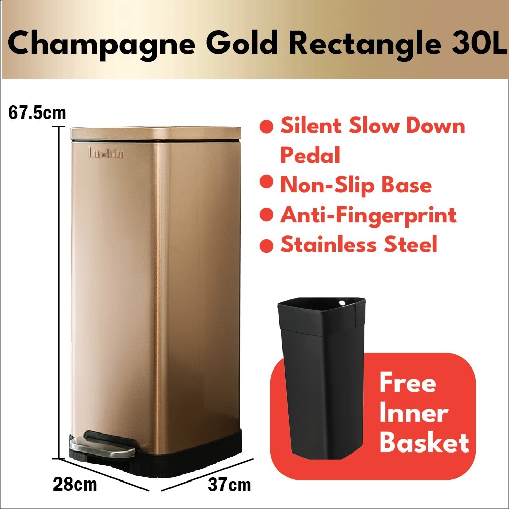 Luxbin™ Dustbin kitchen 30L Tong sampah dapur besar Big rectangle ...