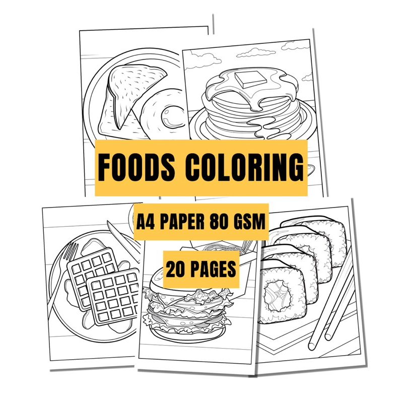 FOODS COLORING FOR KIDS 20 PAGES RANDOM KERTAS MELUKIS MEWARNA KANAK