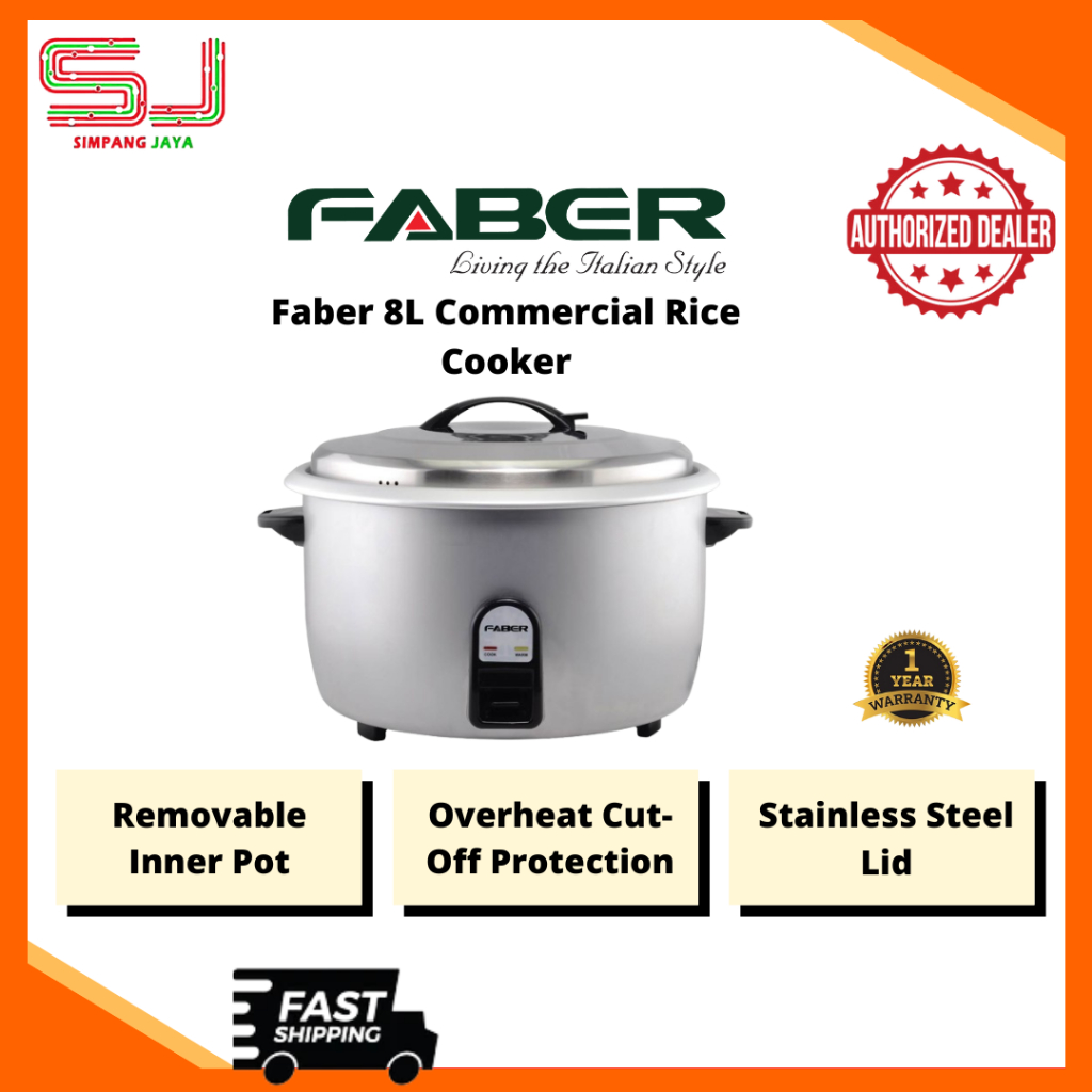 Faber 8L Commercial Rice Cooker | 2500W | Stainless Steel Lid | Keep ...