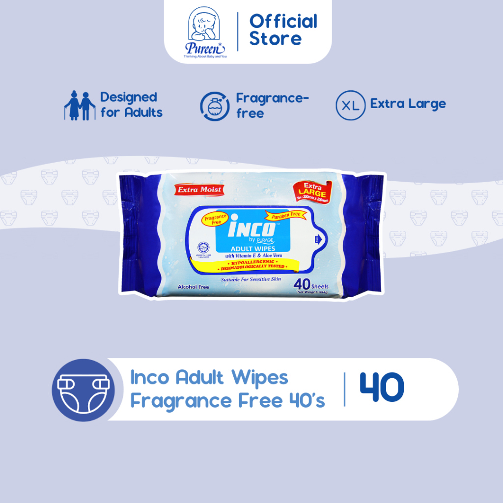 Pureen INCO by Purage Adult Wipes XL Fragrance Free 40's | Shopee Malaysia