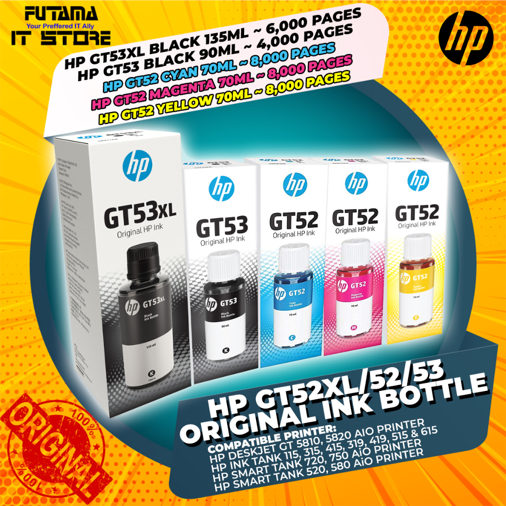 HP GT53/53XL (Black) / GT52 (Colour) Original Ink Bottle - Reliable ...