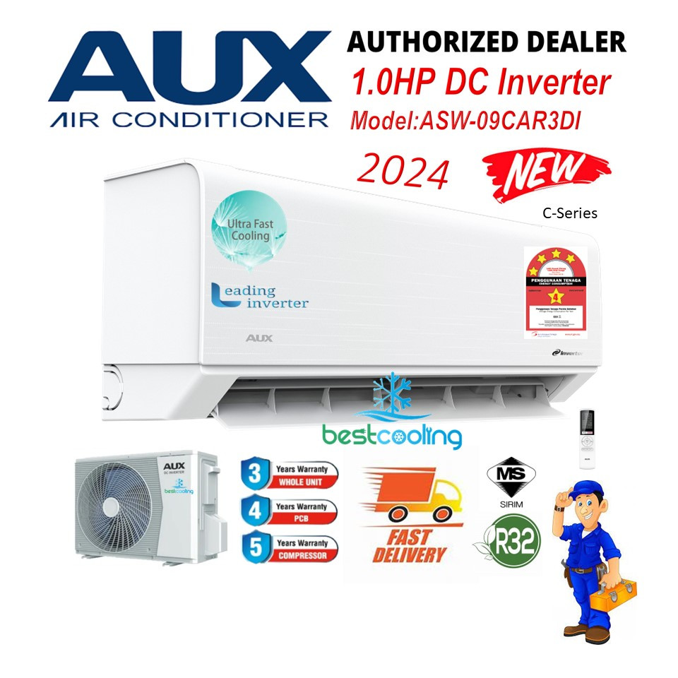 AUX (ASW-09CAR3DI) 1.0HP wall type air cond R32 Gas DC-Inverter (New ...