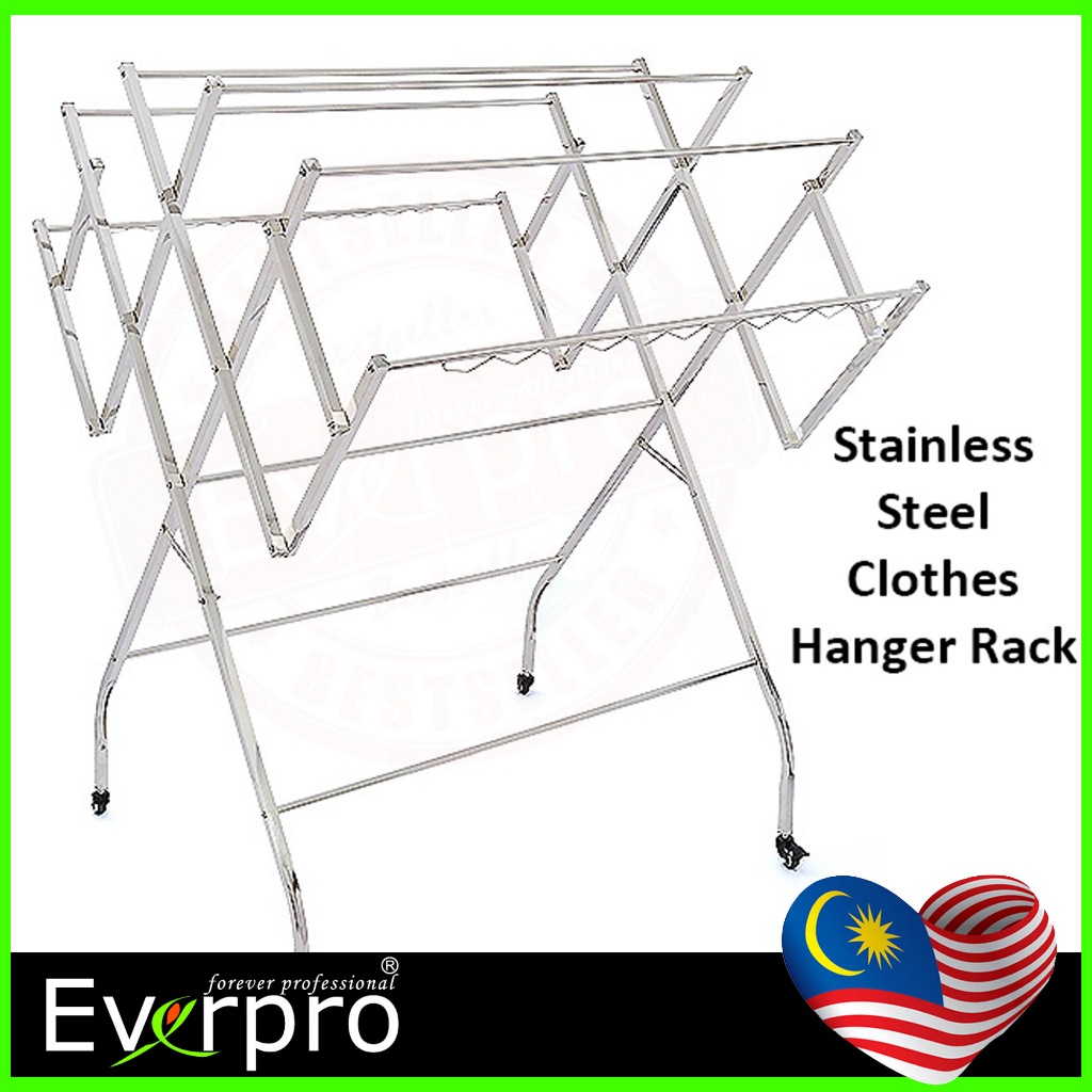 Foldable Mobility Stainless Steel Clothes Hanger Drying Rack / Penyidai