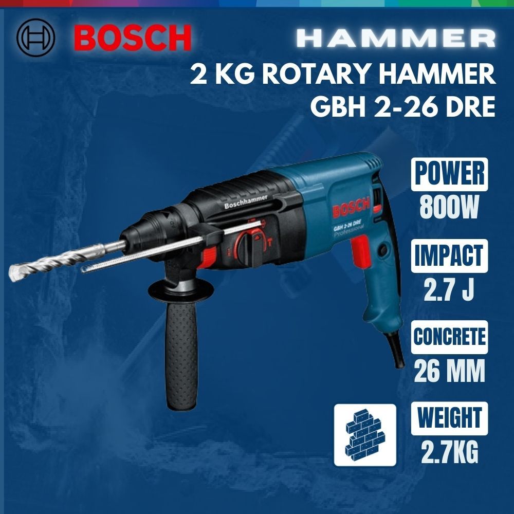 Bosch Professional GBH 2-26 F Rotary Hammer – 830W, SDS-Plus, 2.7J Impact, Includes Case & Accessories