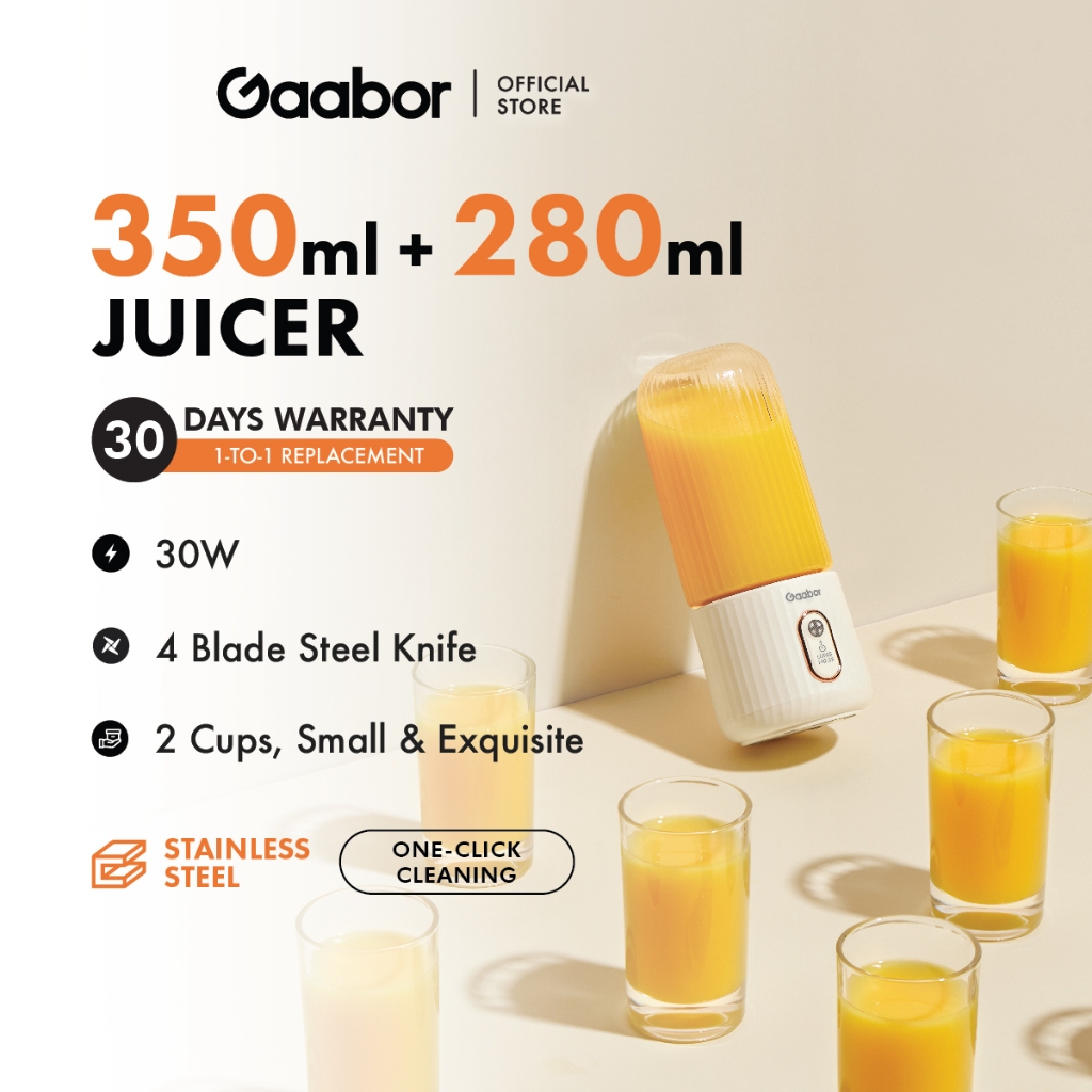 Gaabor Wireless Portable Juicer Mini High Capacity 4 Blade Dual Cup