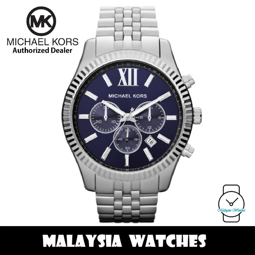100 Original MICHAEL KORS Men s MK8280 Lexington Chronograph Blue Dial Silver Stainless Steel Watch Shopee Malaysia