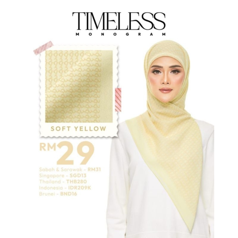 SHAWLPUBLIKA  Tudung Bawal Plain Timeless Monogram  Bidang 45 + 🎁