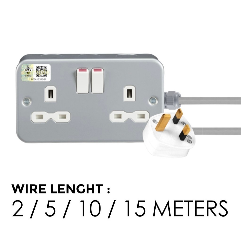 (SIRIM) HEAVY DUTY Extension (Pure Copper) 5M Wire 2 Gang Socket with ...