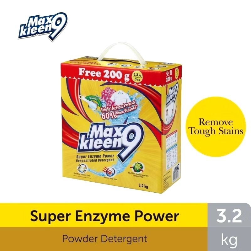 Maxkleen 9 Super Enzyme Powder Detergent (3kg) [Free 200g] | Shopee ...