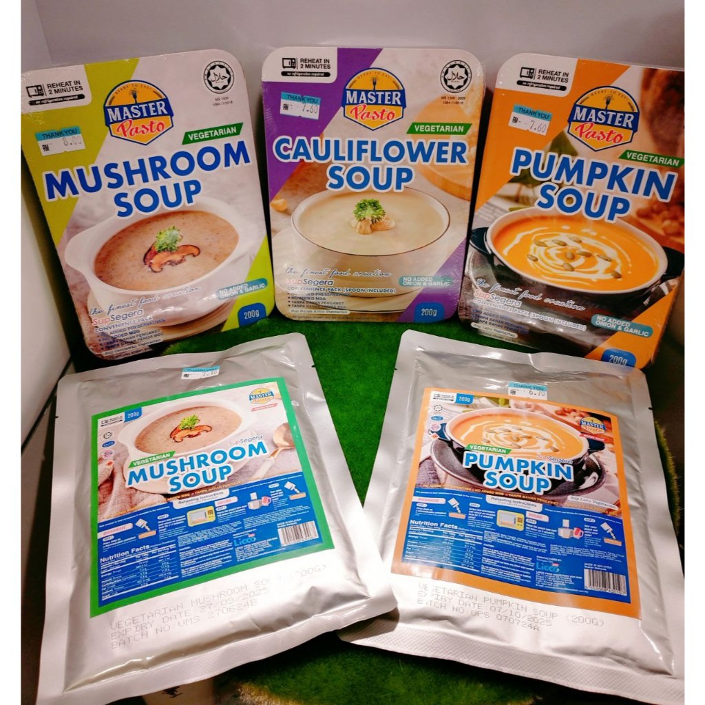 1)INSTANT VEGETARIAN MUSHROOM SOUP即食素食蘑菇汤 2)Vegetarian Sup Labu素食南瓜汤 3 ...