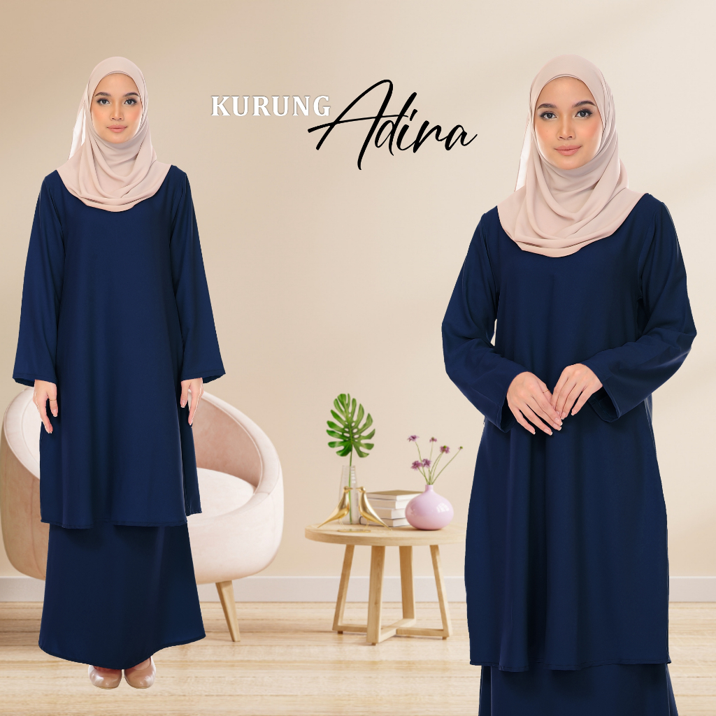 Baju Kurung Adira Women Fashion Everyday Outfit Soft Fabric Comfy Loose Cut Dress Muslimah Wanita Clothing Set2024