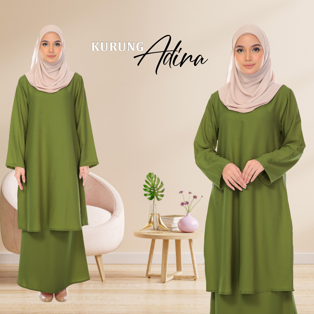 Baju Kurung Adira Women Fashion Everyday Outfit Soft Fabric Comfy Loose Cut Dress Muslimah Wanita Clothing Set2024