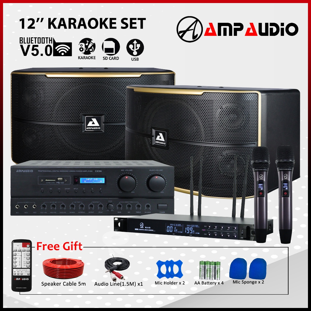 AmpAudio 12 Inch Karaoke Speaker Set 3 Way Karaoke Speaker Set With ...