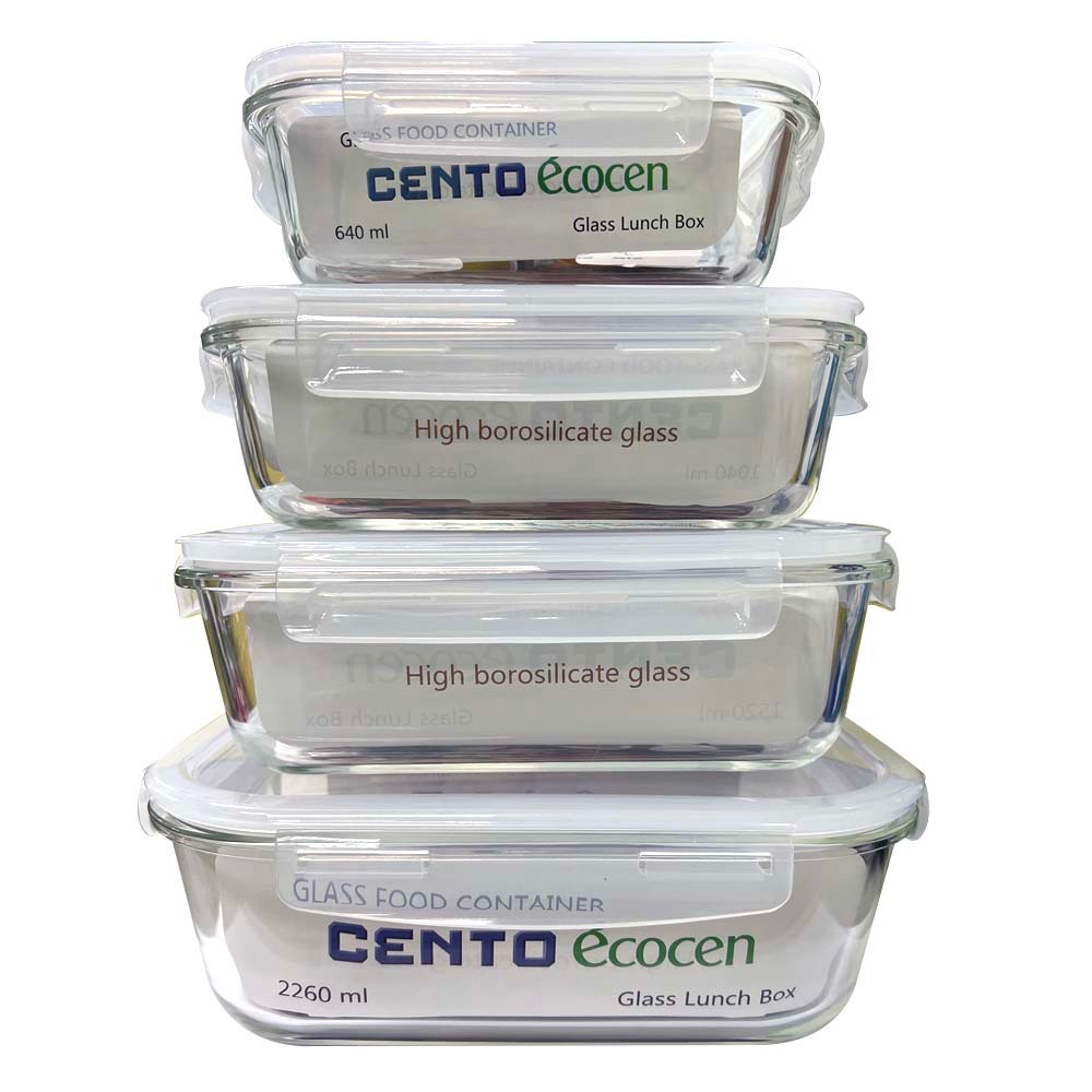 Cento Ecocen 640/1040/1520/2260 Glass Food Storage Container Set + 200 ...