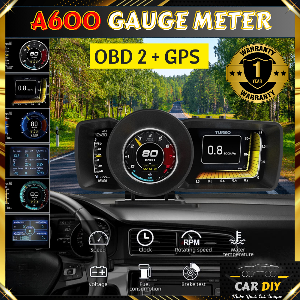 CAR DIY A600 OBD2 Gauge Meter HUD Car Head Up Display OBD+GPS Digital ...
