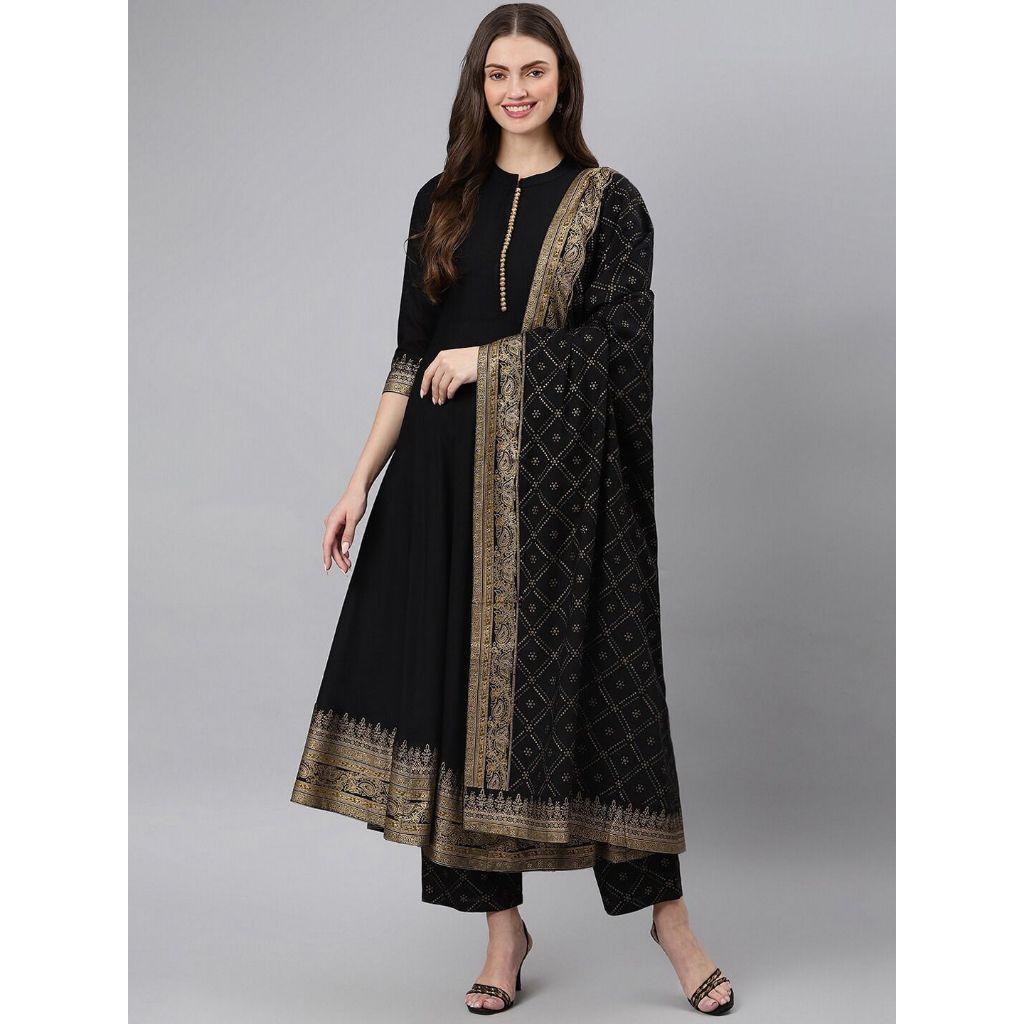 Midnight Indian Mosaic Anarkali Kurta Set With Dupatta