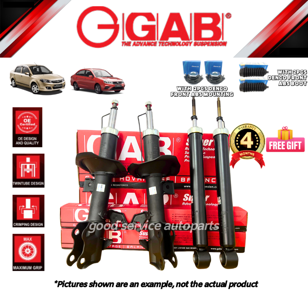 GAB Proton Saga FLX, VVT Front & Rear Gas Shock Absorber With Boot