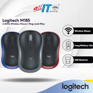 Logitech M185 Wireless Mouse with 1000 DPI Optical Tracking | Plug-and-Play | Wireless Receiver - Grey / Blue / Red