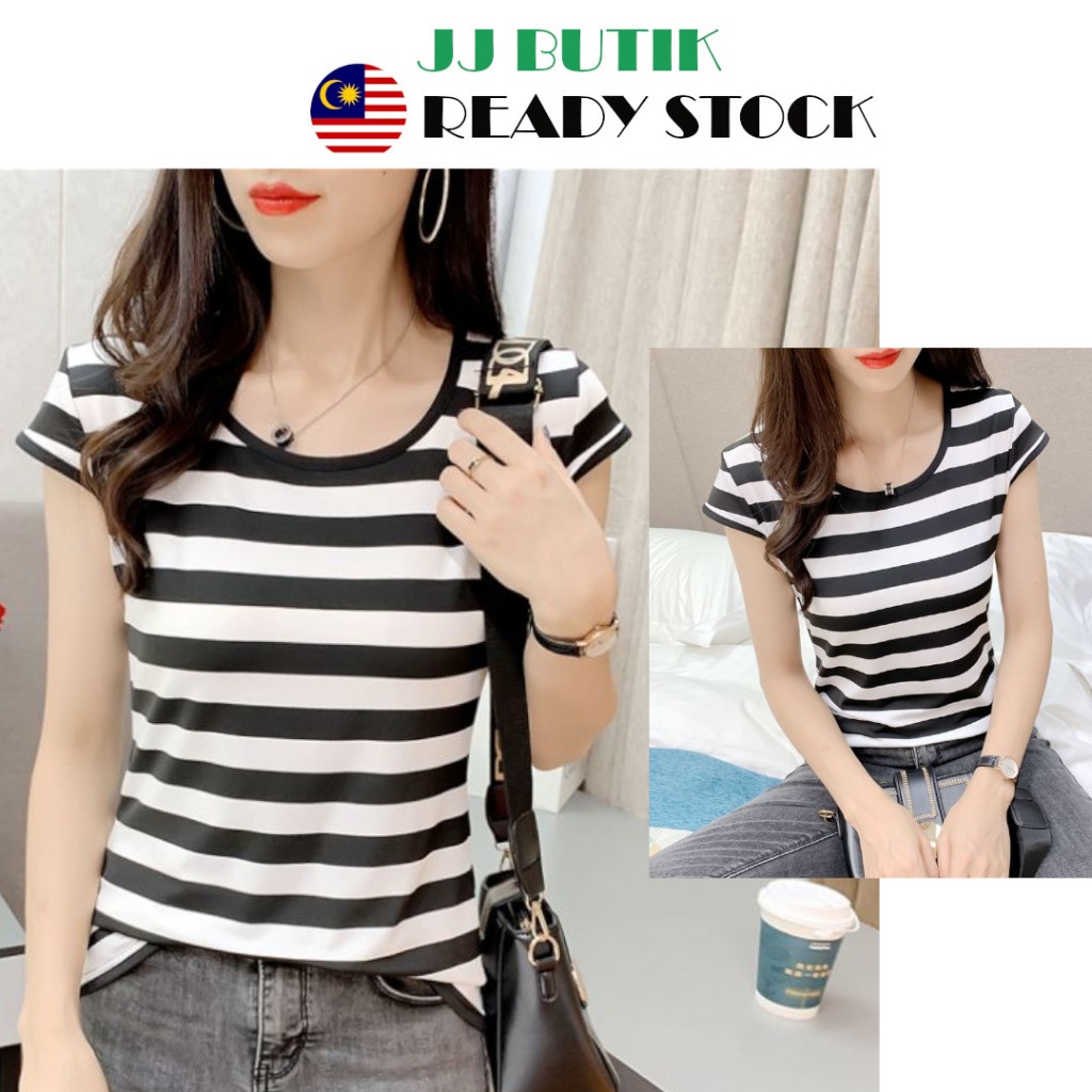 【Zebra Stripe】Women Round Neck Short Sleeve T Shirt Top Tee Cloth ...