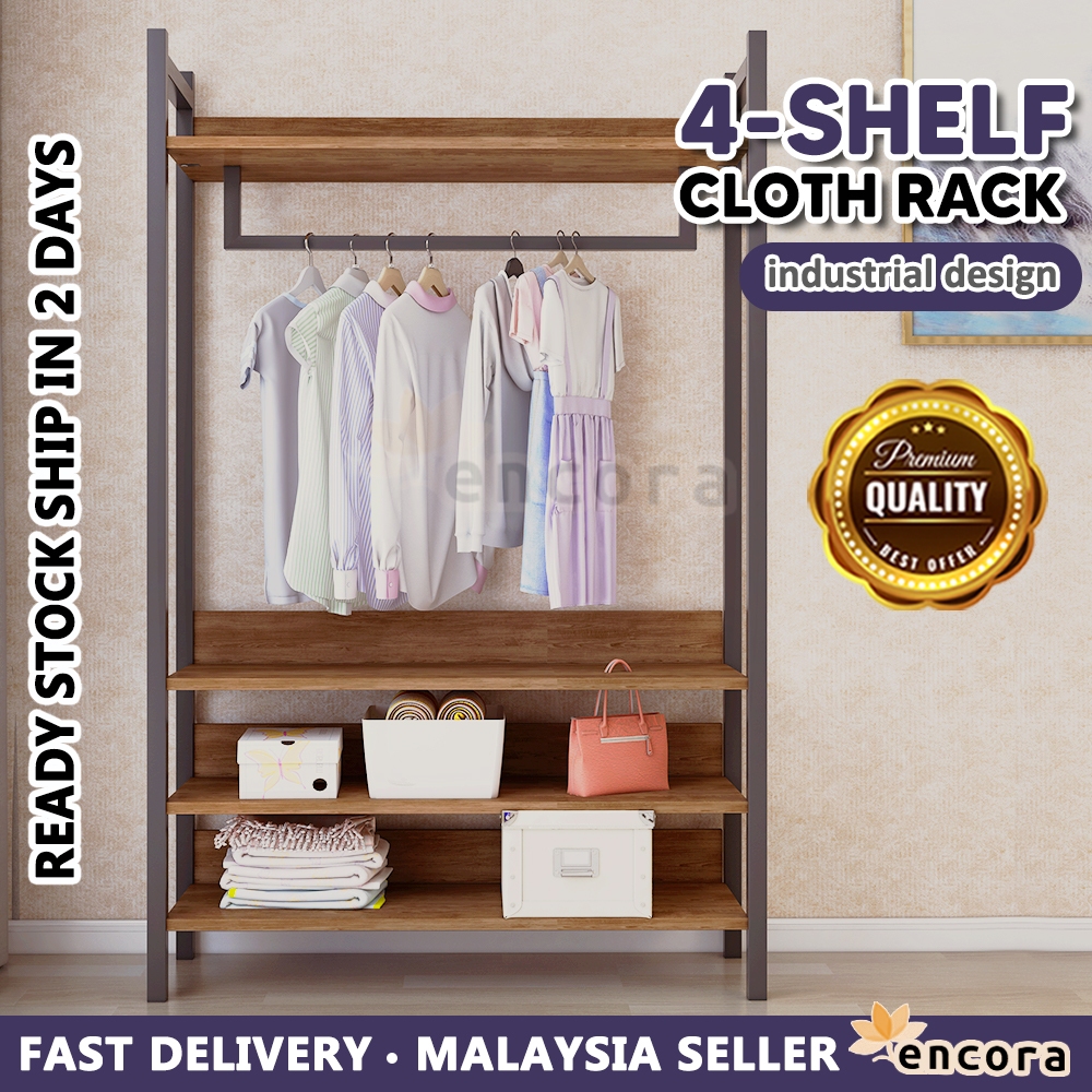 Encora Rustic Metal Clothes Rack Rak Baju Besi Storage Cupboard Clothes ...