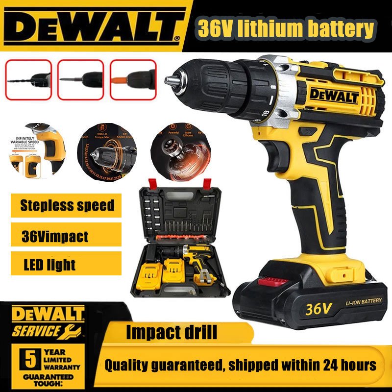 Cordless Drill 36V Rechargeable Drill Bit Set for Metal, Wood and