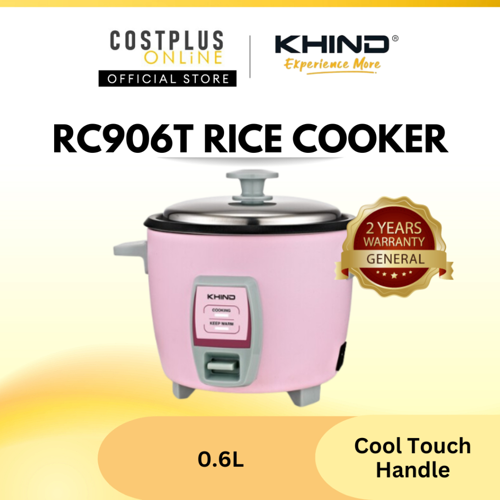 Khind RC906T 0.6L Rice Cooker - 300W, Non-Stick Teflon Pot, Compact ...