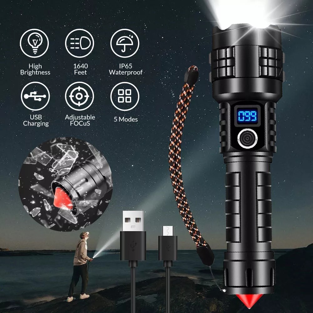 Lampu Suluh Flashlight 100000 lumen USB C Rechargeable Flashlight ...