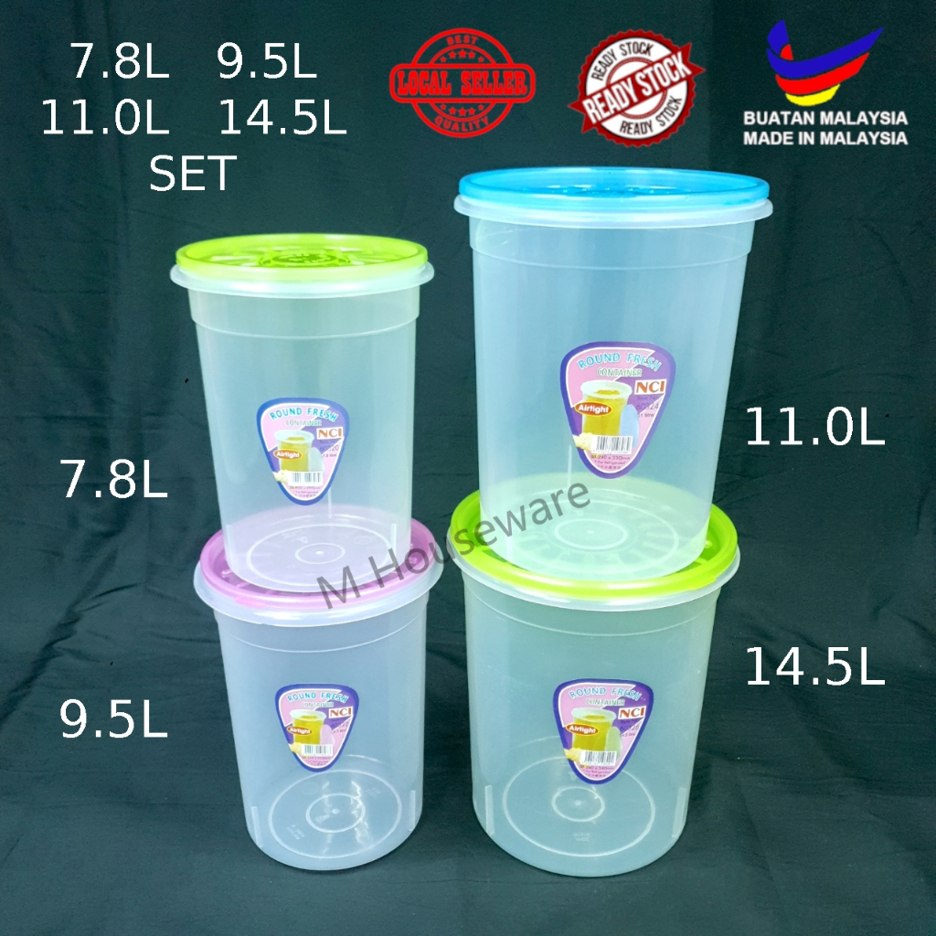 NCI Round Container Air-Tight 7.8L ~ 14.5L Bekas Plastic Bekas Keropok ...