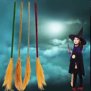 Halloween Witch Fly Broomstick with Light String Mesh Broom Props (Purple)  