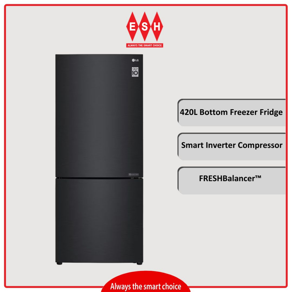 LG GCB529NQCM 420L Bottom Freezer Fridge in Matte Black Finish ESH
