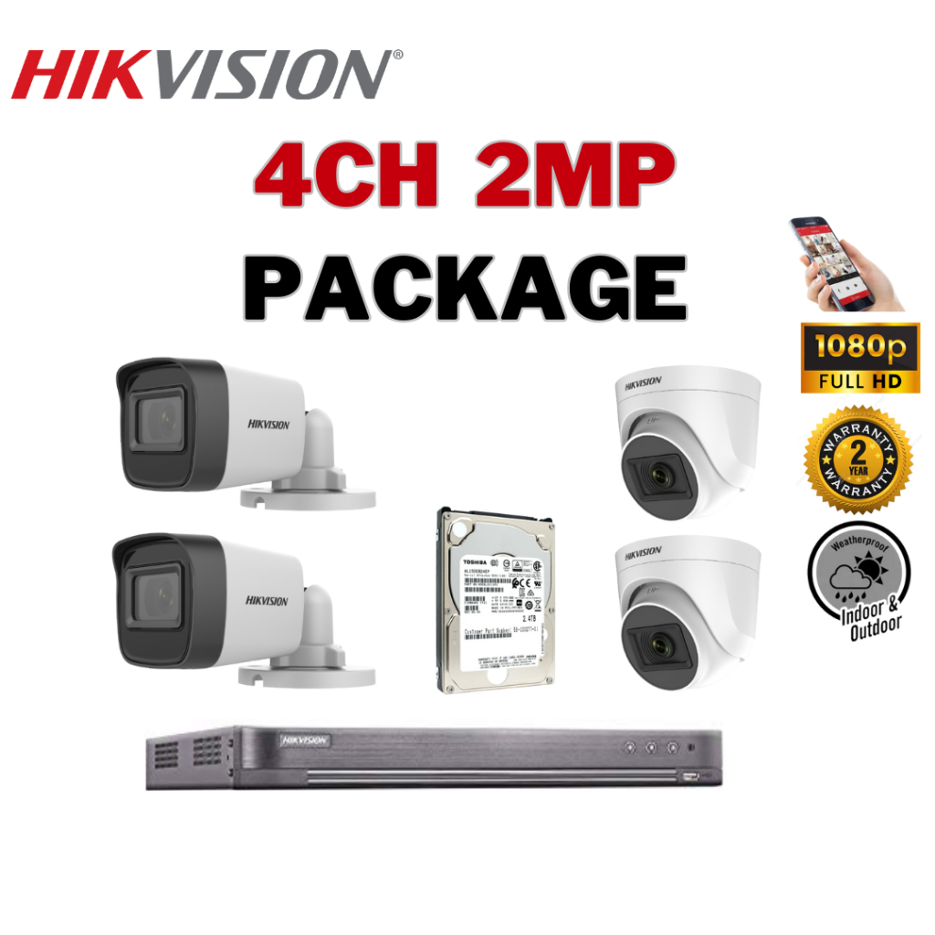 HIKVISION CCTV SET Package 4-CH Recorder DVR 2MP Full HD Camera
