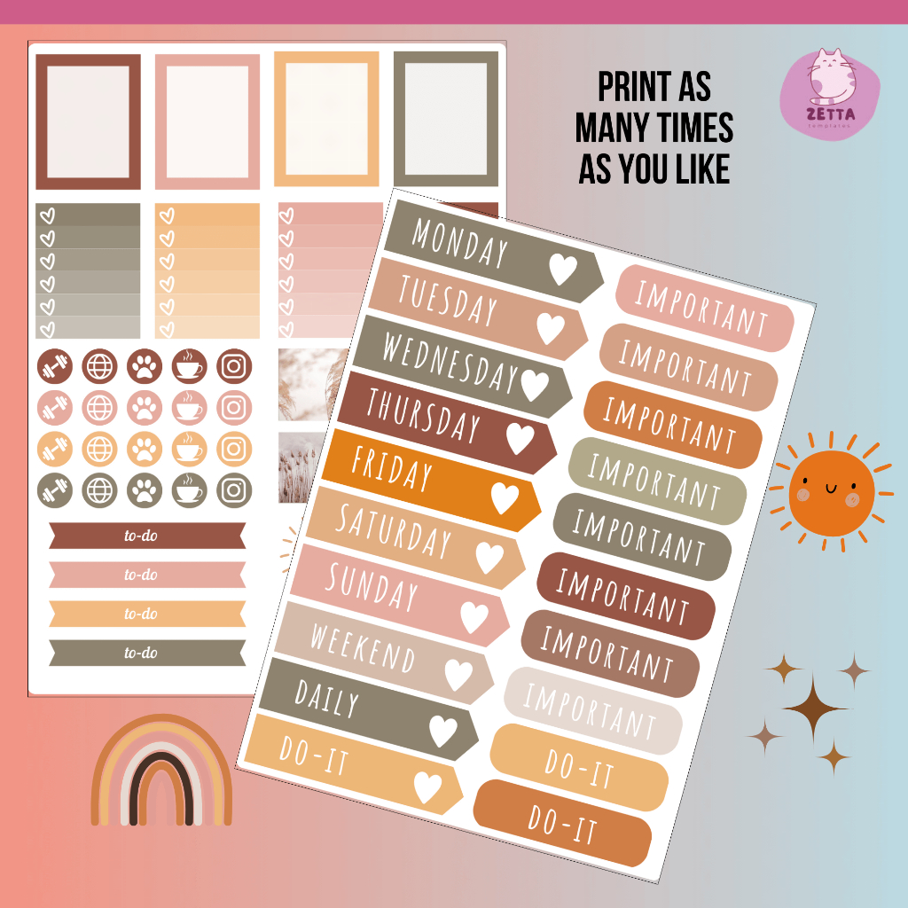 CANVA Planner Sticker Templates, Editable Stickers, Cute Sticker ...