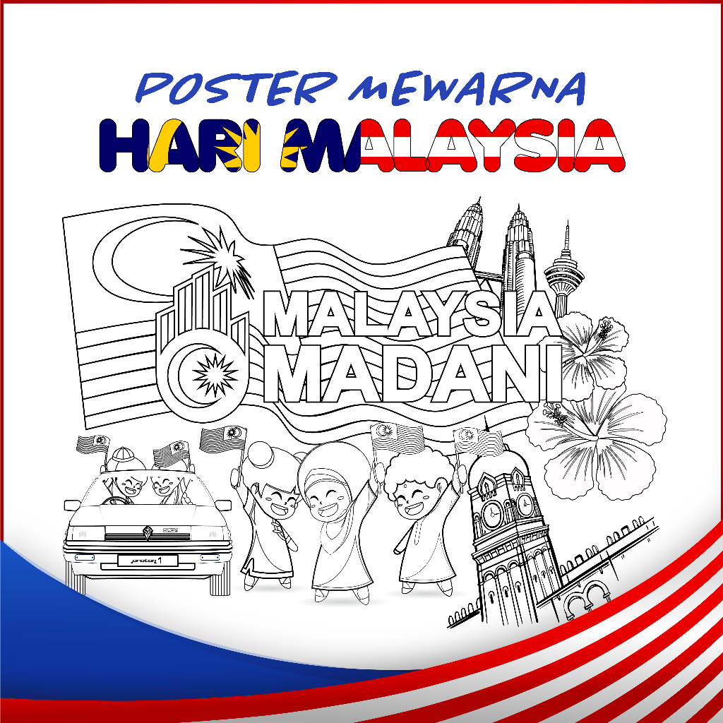 Poster Mewarna Hari Merdeka Hari Malaysia Untuk Kegunaan Pertandingan