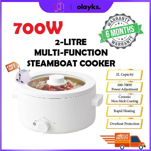OLAYKS 2Litre Electric Cooker Steamboat Pot Nonstick Multifunction