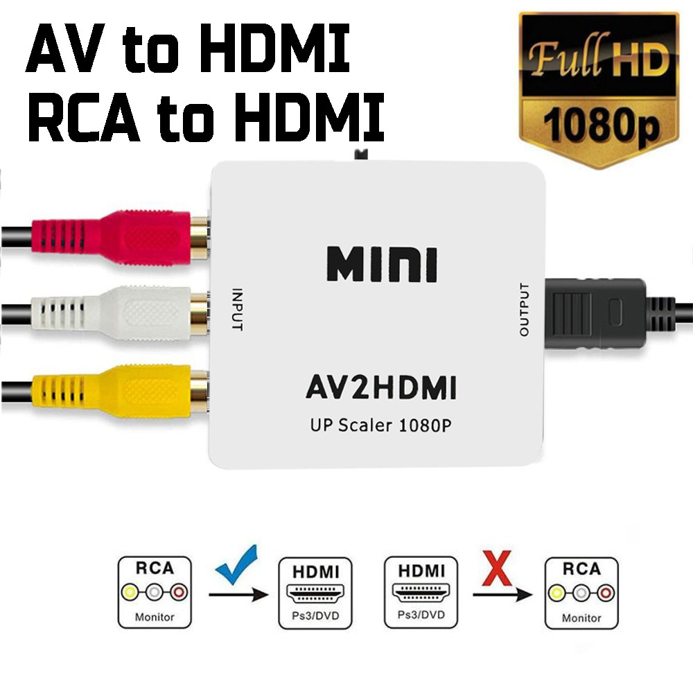 🇲🇾 Mini RCA to HDMI GANA 1080P Mini RCA Composite CVBS AV2HDMI Video  Audio Converter Adapter Supporting PAL/NTSC
