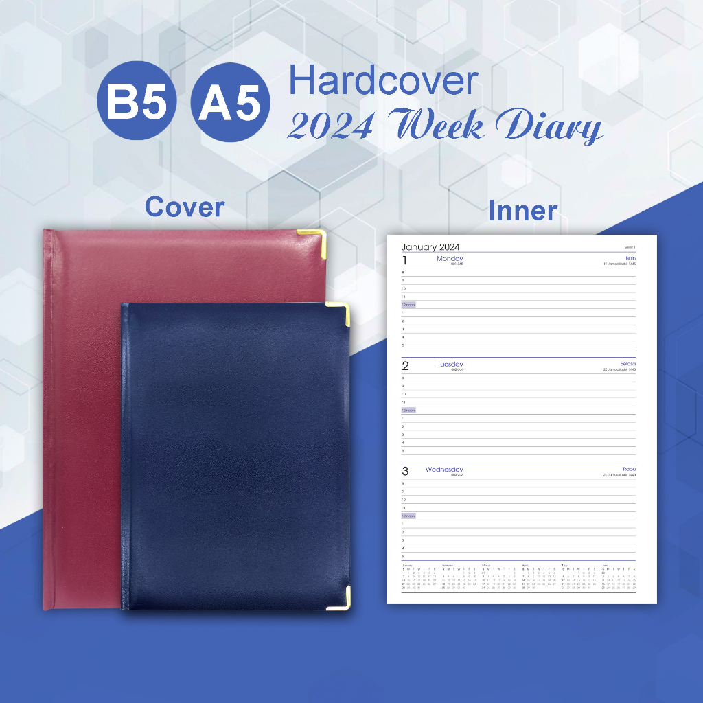 2024 A5 B5 Week To View Planner Diary Notebook Padded Front And ...