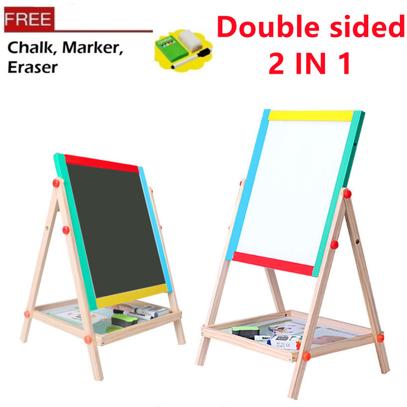 Buy Children Easel Kids 2 in 1 Black/White Wooden Adjustable Easel Chalk  Double Sided from The Stationers