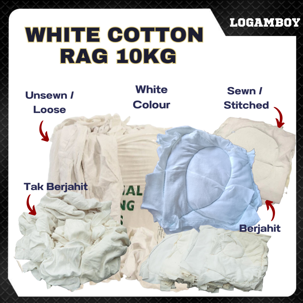 COTTON RAG WHITE 10KG Kain Buruk UNSEWN UNSTITCHED LOOSE CLOTH Kain ...