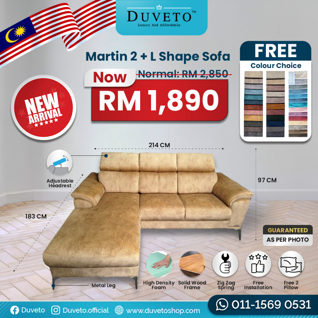 [KLANG VALLEY ONLY] MARTIN LShape Sofa 7 Feet/3 Seater/Sofa Modern