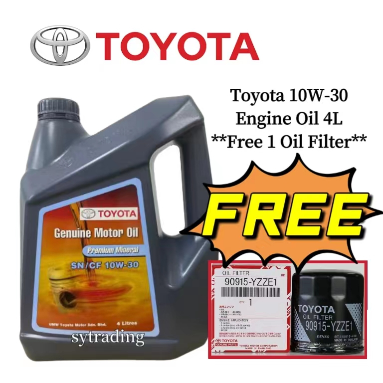 Toyota 10W-30 Premium Mineral 10W30 Engine Oil 4L + FREE Toyota Oil ...