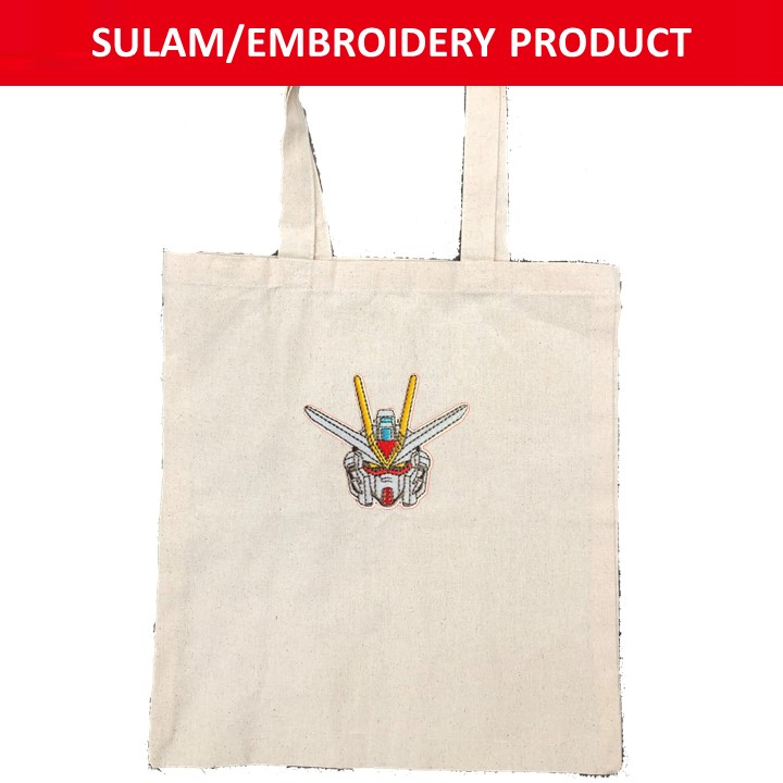 STRIKE FREEDOM GUNDAM HEAD ANIME GUNDAM EMBROIDERY(SULAM) BEIGE CANVAS TOTE BAGS Shopee Malaysia