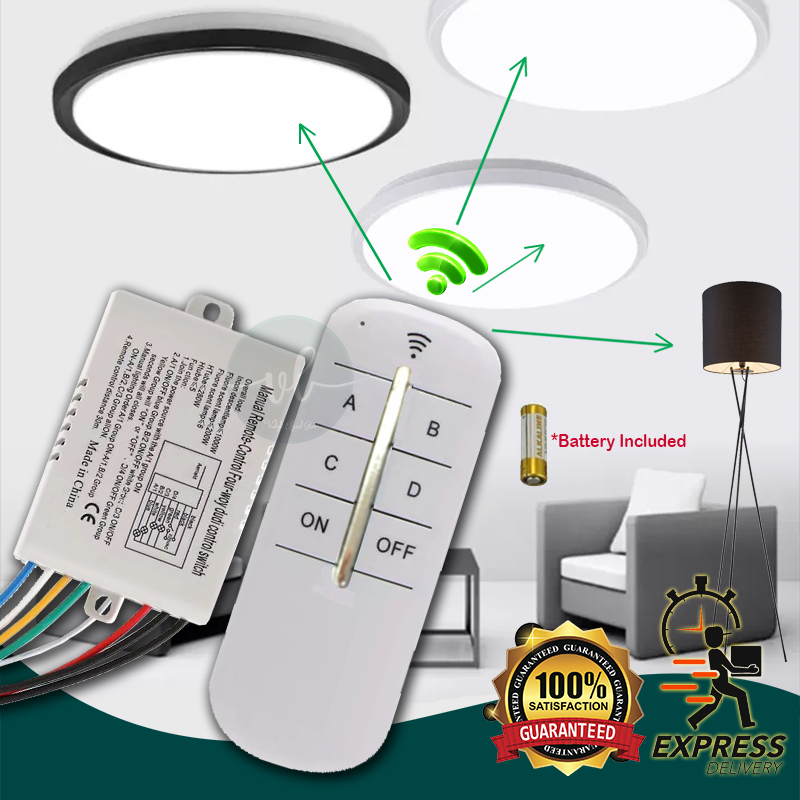 1/2/3/4 Way 220V Wireless Receiver Lamp Light RF Remote Control Switch ...