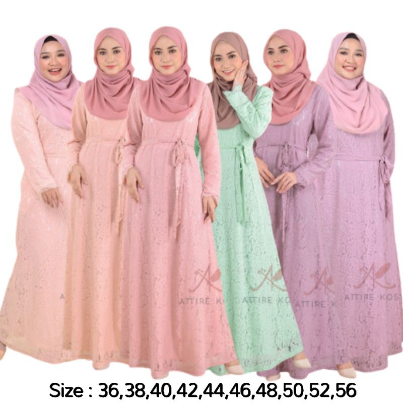 🔥[SIZE 3656] JUBAH DRESS LACE MUSLIMAH PLUS SIZE DELAILA RAYA MAROON