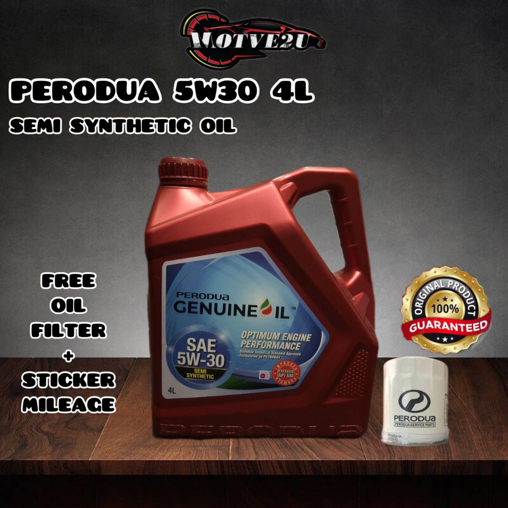 PERODUA SAE 5W30 SEMI SYNTHETIC ENGINE OIL 4L + OIL FILTER MYVI ALZA