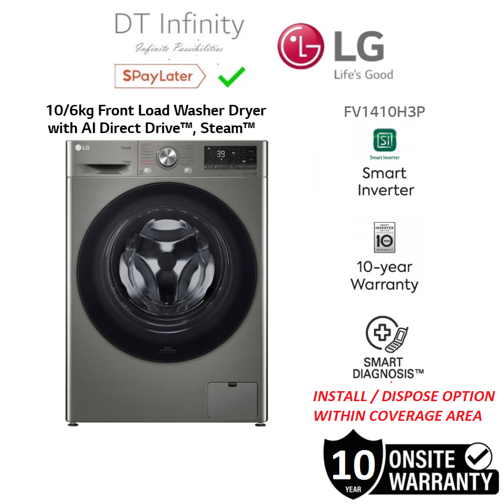 LG Front Load Washer Dryer Machine 10KG Wash 6kg Dry AI Direct Drive ...