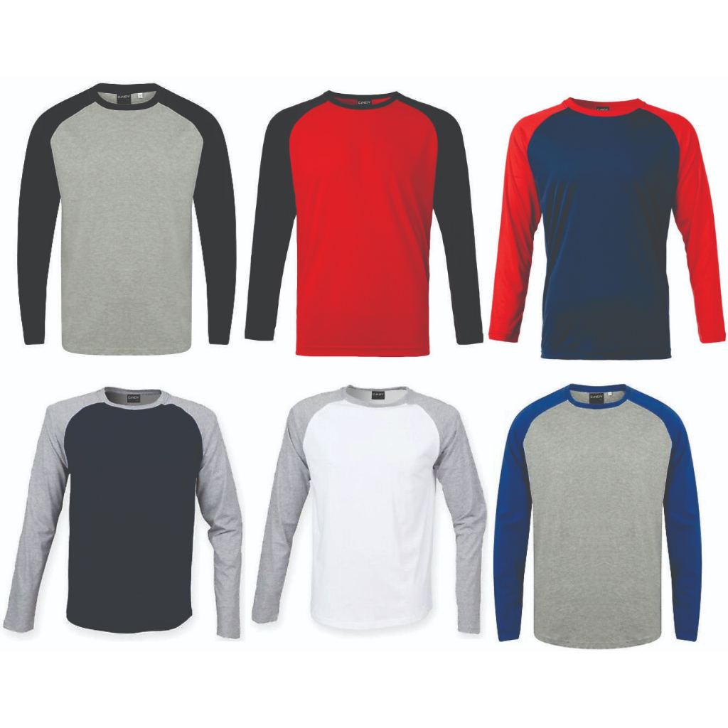 T Shirt Raglan Plain Long Sleeve Unisex Cotton Round Neck Size 2XS-4XL ...