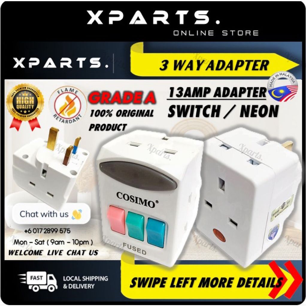 SIRIM COSIMO Way Switch Adaptor with LED Neon Plug Extension 3 Penjuru ...